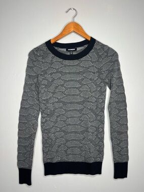 Express Black Gray Snakeskin Lightweight Textured Crewneck Cotton Sweater NWT CC